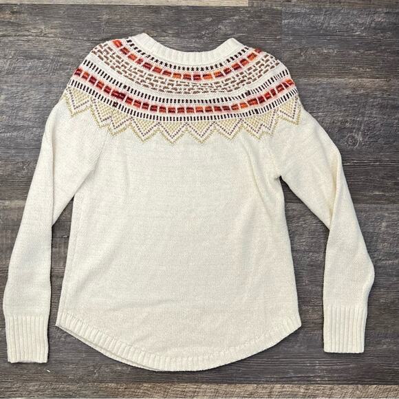 Loft cream with gold threading crewneck sweater size medium petite MP B196 - Picture 4 of 4